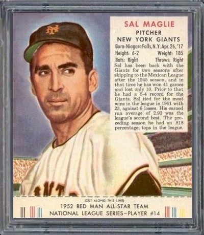 1952 Red Man #14 Sal Maglie Card